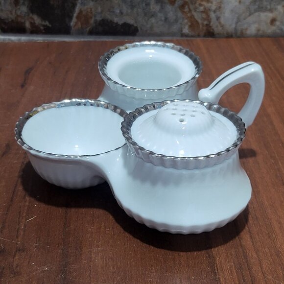 Vintage Victoria Czechoslovakia Porcelain Cruet Set Salt Pepper And Mustard - Picture 11 of 12